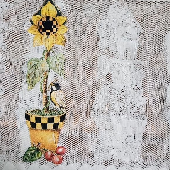 Lace flowers, birds and birdhouses window valance curtain Cottagecore - Picture 6 of 12